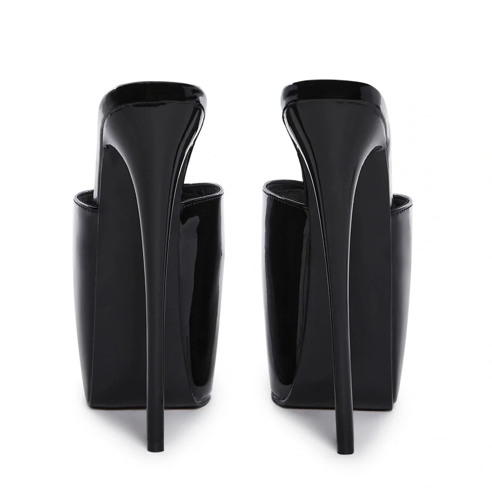 Pleaser 7 inch Black Platform Kitten Mules sz6 shiny PVC latex